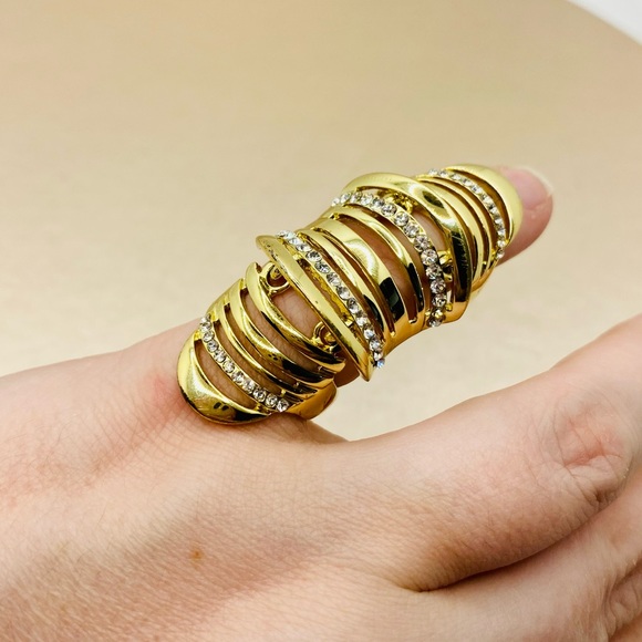 NWOT Fashion Yellow Gold Plated CZ Knuckle Finger Ring - Picture 5 of 12